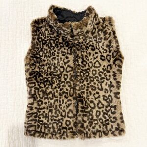 Cyndy Love Aspen Vest Girls 6 Leopard Faux Fur Suede Lining Dressy Soft Party